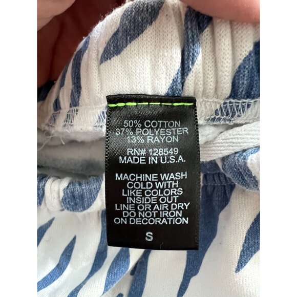 Aviator Nation Zebra Print Jogger Pants S Blue & White Cotton Blend Made In USA - Picture 5 of 11